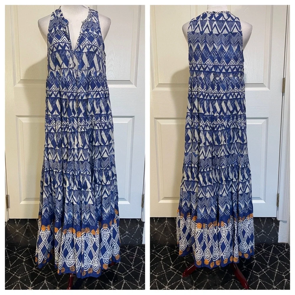 Anthropologie Tiered Abstract Maxi Dress